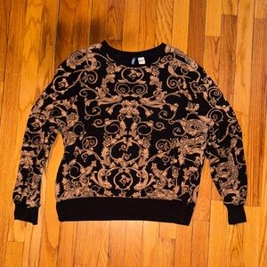 H&M Black Sweater with Tan Baroque Pattern